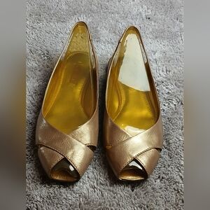 Nine West Gold Peep-Toe Flats